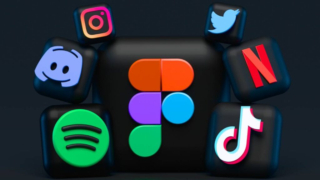 Stylized logos of popular social media apps