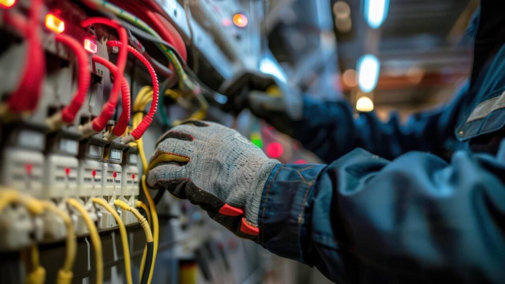 A photo of an electrician working with cables