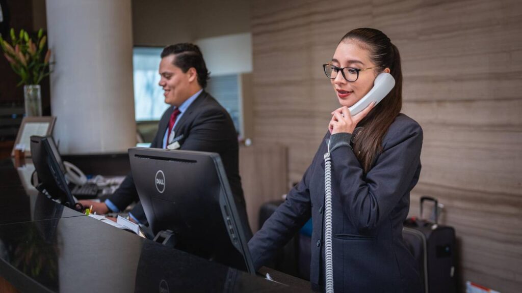 A woman working in customer service having a phone call