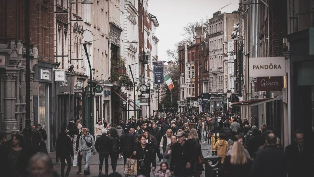 A busy street in Dublin, Ireland