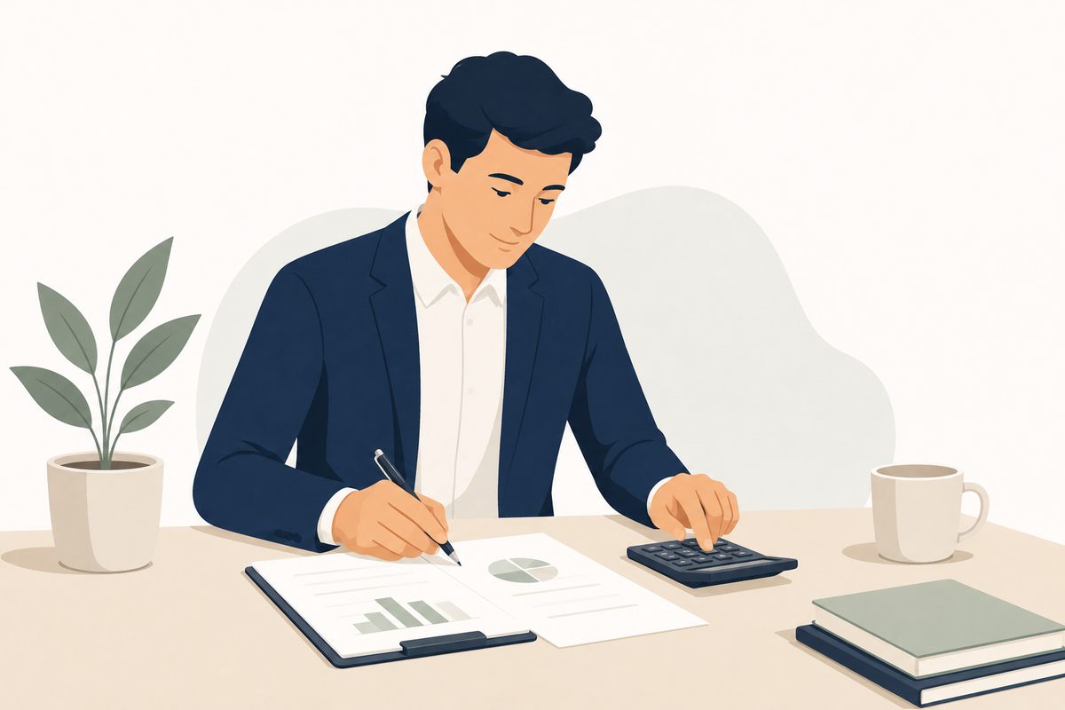 Illustration of a business person doing their accounts