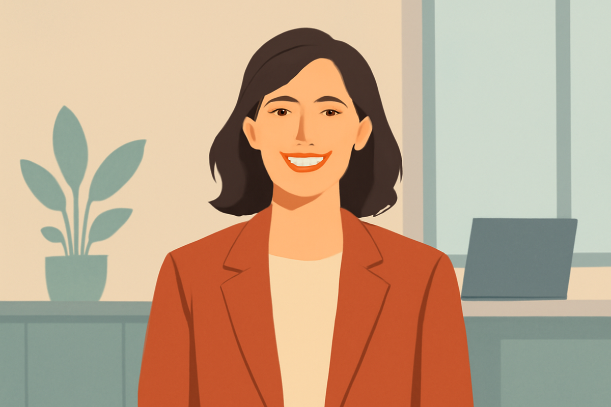 Editorial illustration of smiling colleagues interacting with a customer in a small business setting